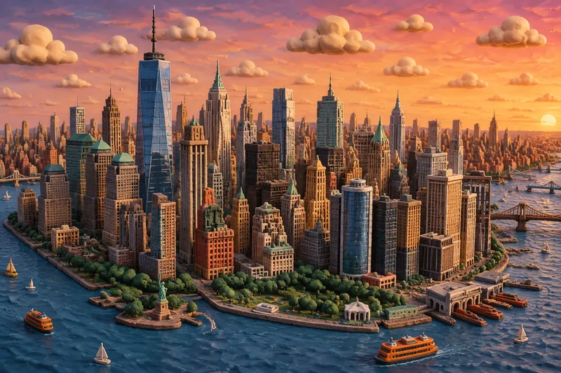 Manhattanin pilvenpiirtäjiä auringonlaskun aikaan Manhattanin pilvenpiirtäjiä auringonlaskun aikaan