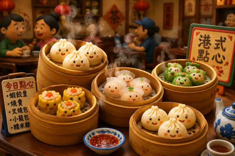Höyryäviä dim sum -annoksia bambukoreissa ravintolapöydällä Höyryäviä dim sum -annoksia bambukoreissa ravintolapöydällä