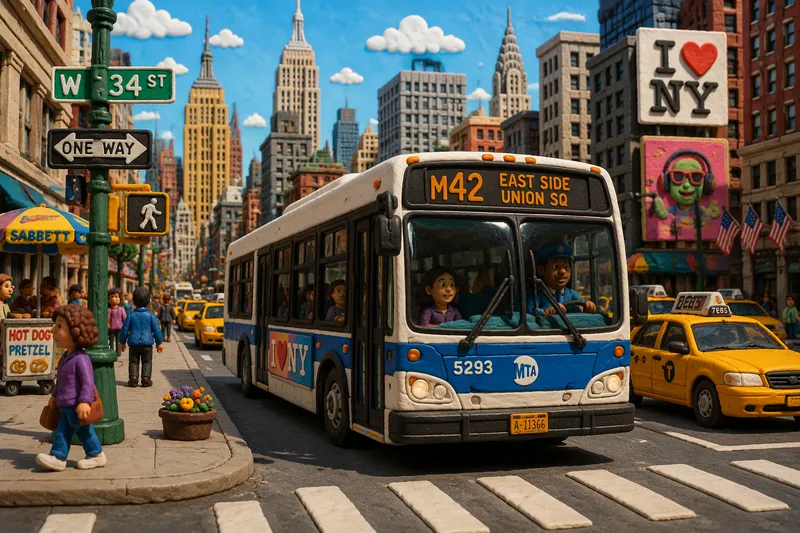 New Yorkin kaupunkibussi ajamassa kadulla