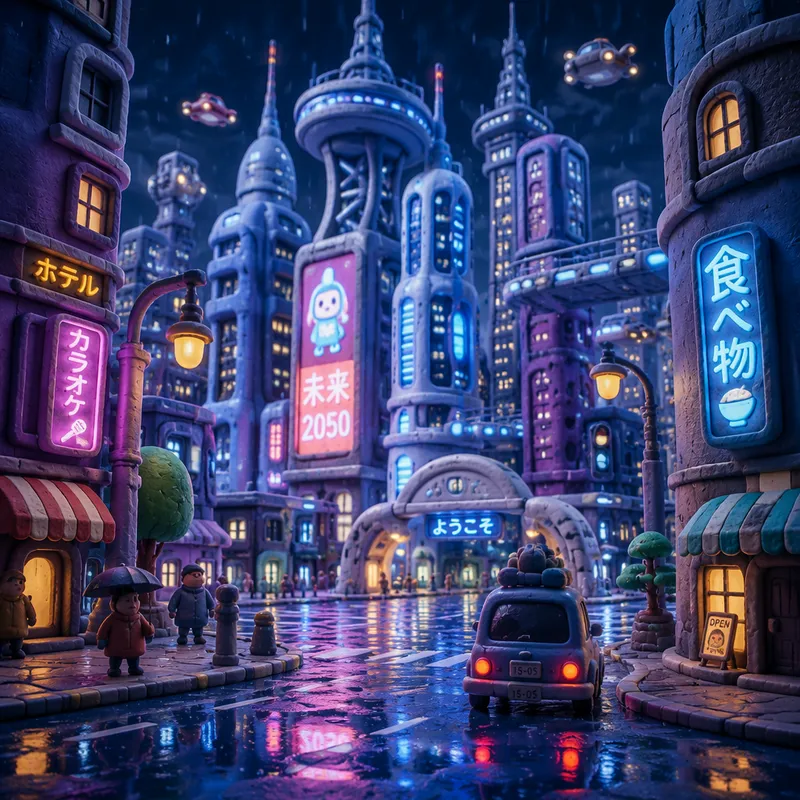 Futuristisia pilvenpiirtäjiä neonvaloissa Futuristisia pilvenpiirtäjiä neonvaloissa