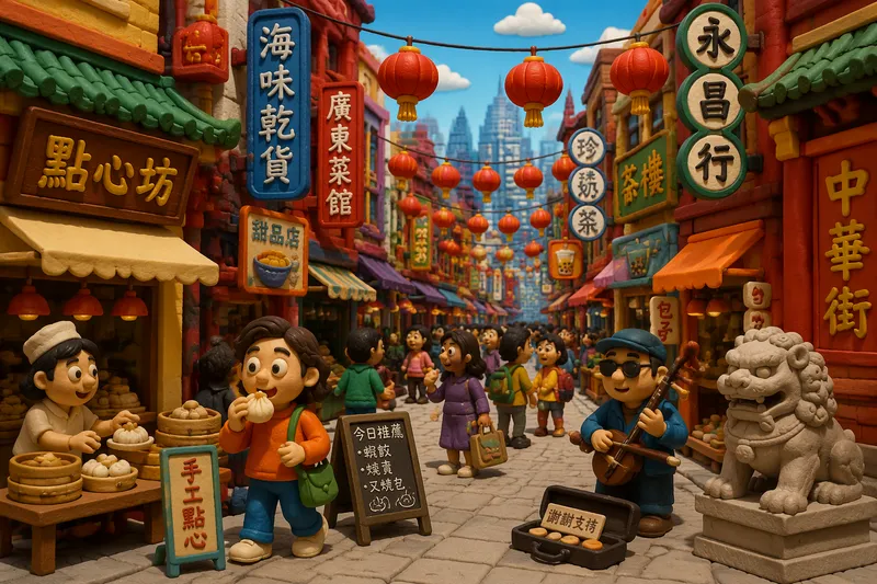 Vilkas katu Chinatownin sydämessä lyhtyineen Vilkas katu Chinatownin sydämessä lyhtyineen