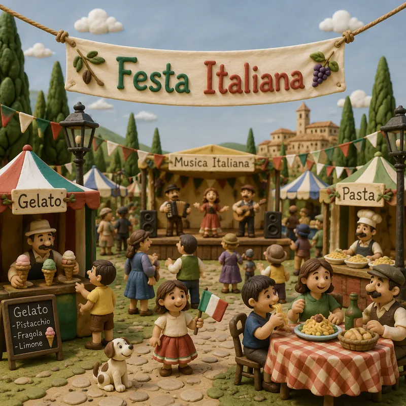 Italialainen juhla ja festivaalitunnelma puistossa Italialainen juhla ja festivaalitunnelma puistossa