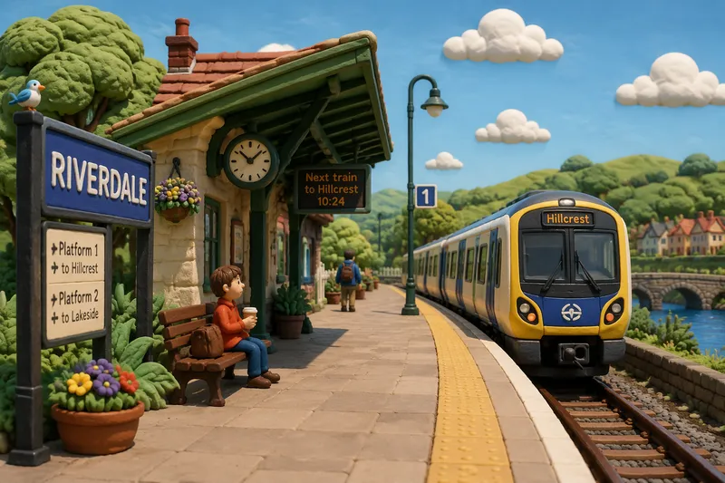 Staten Island Railwayn juna-asema ja laituri aurinkoisena päivänä
