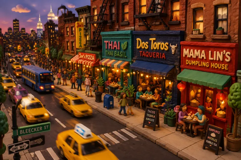 New Yorkin vilkas katu ja monipuolisia ravintoloita