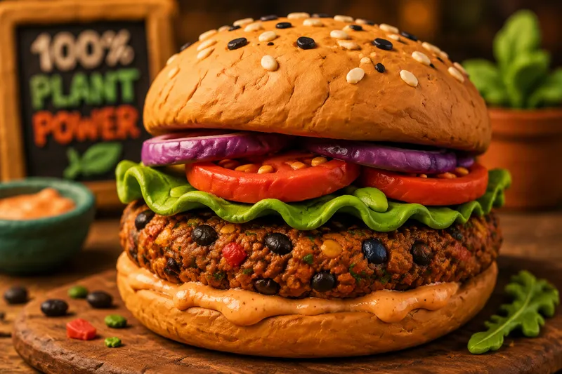 Herkullinen kasvisburgeri lautasella