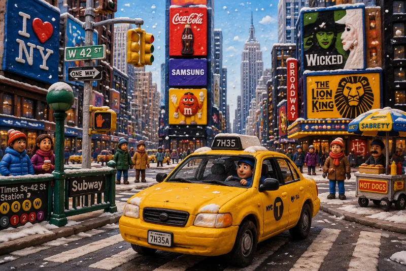 Keltainen taksi ajamassa lumisessa New Yorkissa Keltainen taksi ajamassa lumisessa New Yorkissa