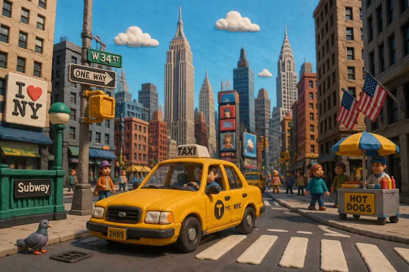 Keltainen taksi ajamassa New Yorkin kadulla