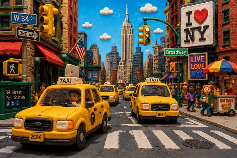Keltaisia takseja ajamassa New Yorkin kadulla