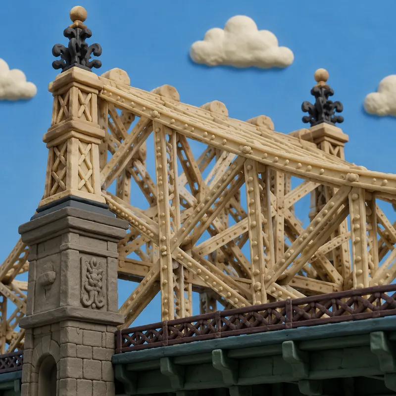 Queensboro-sillan yksityiskohtaisia metallirakenteita taivasta vasten