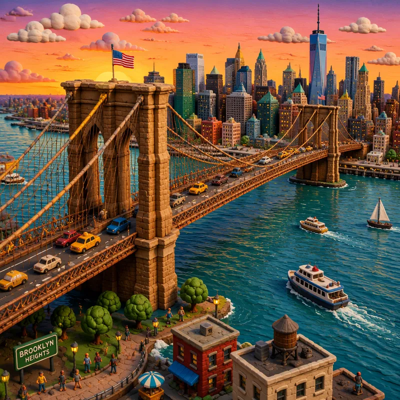 Brooklynin silta kaupungin yllä hämärässä Brooklynin silta kaupungin yllä hämärässä