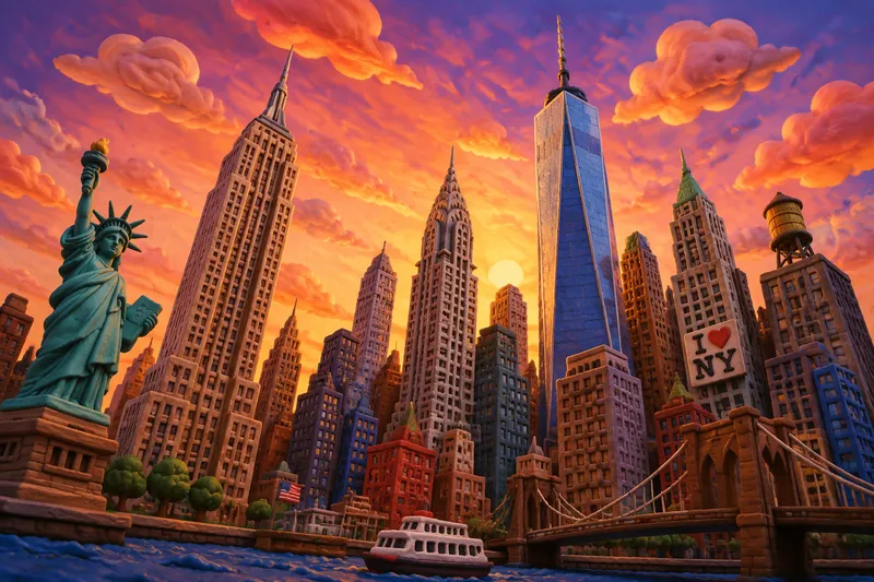 New Yorkin pilvenpiirtäjiä auringonlaskun aikaan New Yorkin pilvenpiirtäjiä auringonlaskun aikaan