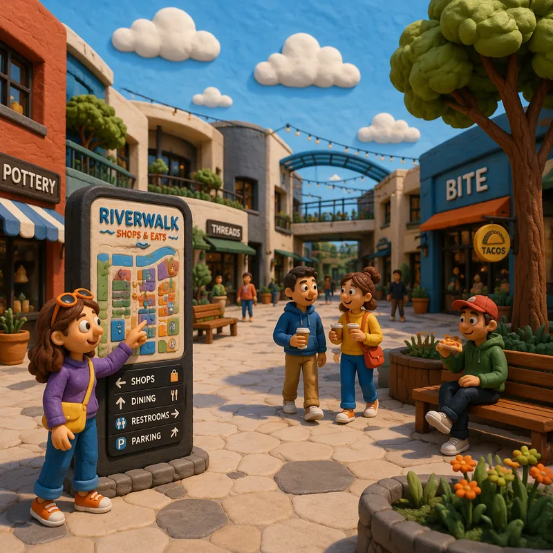Kävelykatu outlet-myymälöiden välissä