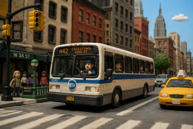 New Yorkin kaupunkibussi ajamassa kadulla